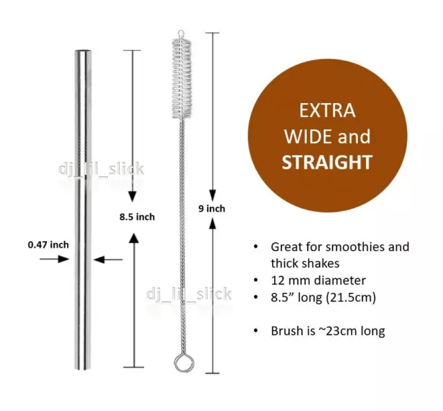 Extra Wide Eco Stainless Steel Drinking Straws Metal Smoothie Straw Bubble Tea 2