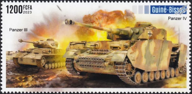 SECONDA GUERRA MONDIALE 1943 Battaglia di Sicilia Timbro Carro armato Panzer (2023 Guinea-Bissau)