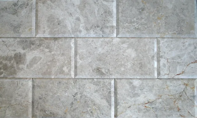 Silver 4X8 Wide Beveled Polished Marble Tile Wall Backsplash (SOLD PER PIECE)