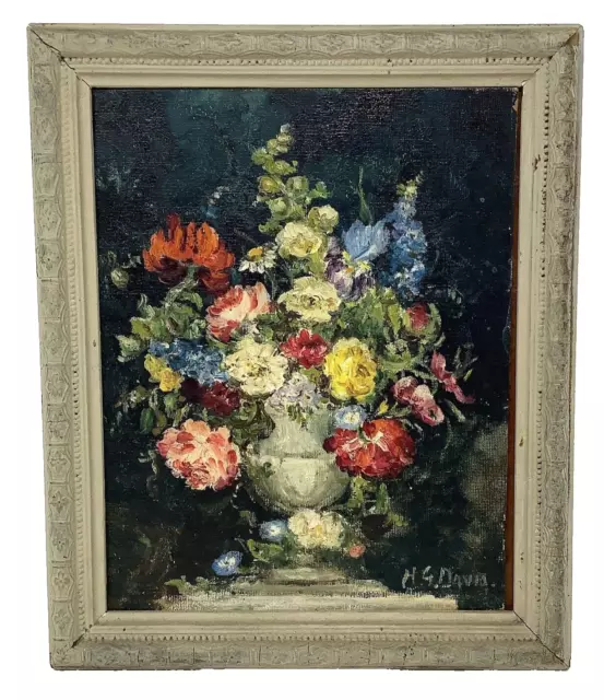 Vintage Oil Painting Framed Signed HG David/s Still Life Mixed Flowers 12"x10"