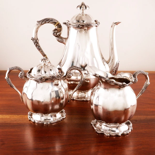 Heavy Otaduy Mexican Sterling Silver 3Pc Coffee Service Hand Chased No Monogram