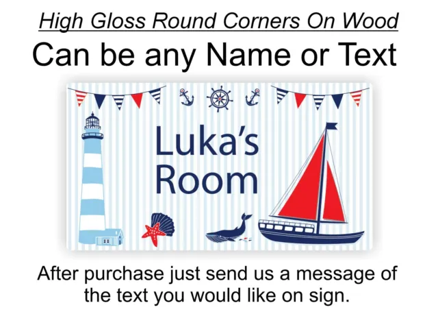 Bedroom Room Door Sign Plaque, Sail Sailing Boat & Lighthouse Any Name