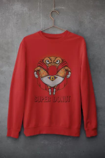 Sudadera Friki SUPER DONUT - Para hombre o mujer. Color Rojo, Algodón y Poliéste