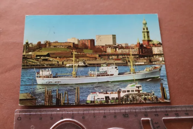 tolle alte Karte - Hamburger Hafen mit Frachtschiff  70er jahre