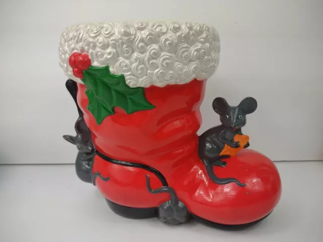 VINTAGE CERAMIC CHRISTMAS Mold Santa claus Boot With Mice Planter Vase ...