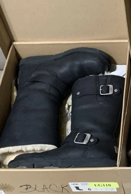 NIB UGG W Kensington Womens Size 6 Black Leather Mid Calf Boots NEW