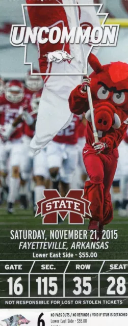 Arkansas Razorbacks Football Ticket Stub Mississippi St 2015 Razorback Stadium