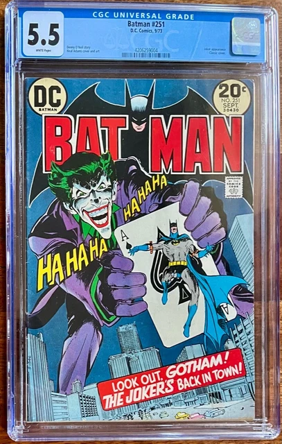 Batman #251 CGC 5.5 White Pages Iconic Neal Adams Joker Cover 1973 D.C. Comics