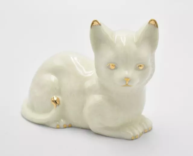 Vintage Gold and White Cat Laying Down Figurine Statue Ornament