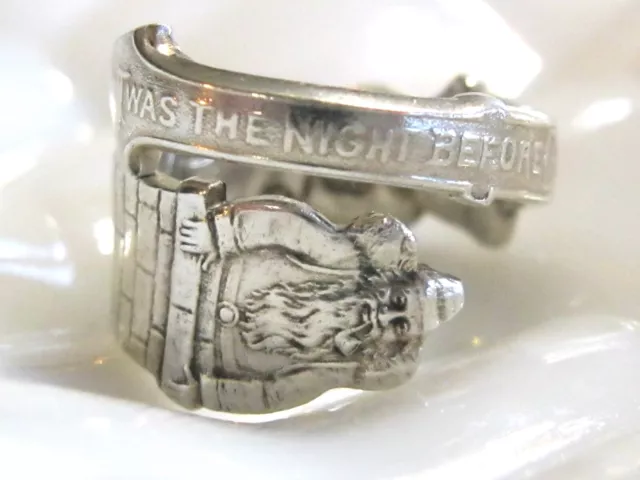 Vintage Sterling Silver Wrap Santa T'was Twas The Night Before Christmas Ring