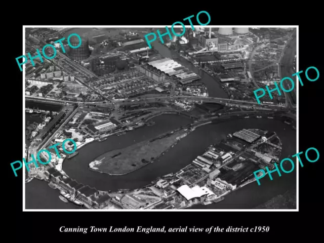 Old Postcard Size Photo Canning Town London England District Aerial View 1950