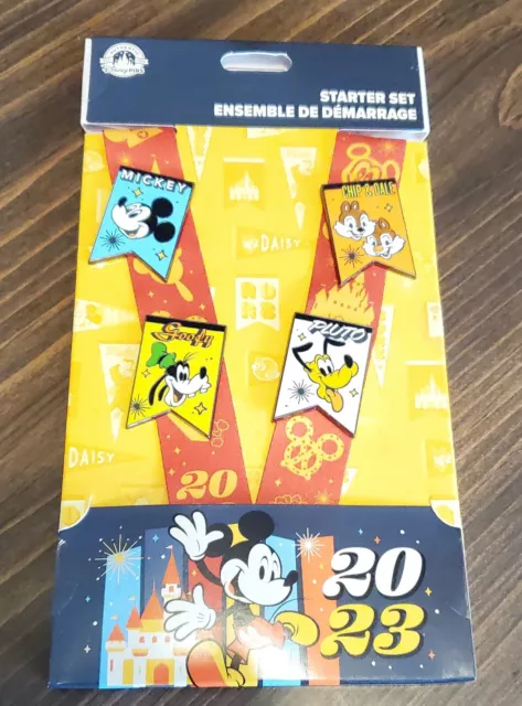 Disney Pins Lanyard Starter Set Authentic 2023 Mickey Minnie Goofy & Chip n Dale