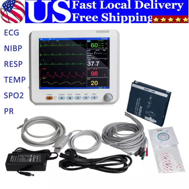 Carejoy 8" Vital Signs CCU/ICU Patient Monitor ECG  NIBP/RESP/TEMP/PR TFT Screen