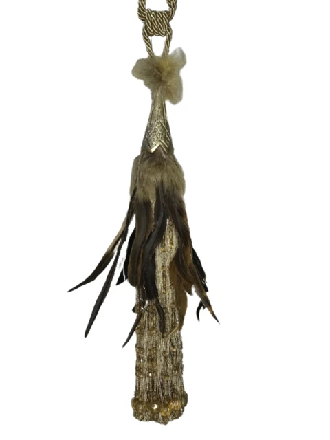 Pair pieces Curtain Tie Backs - 50cm Tassel - Beige / Gold