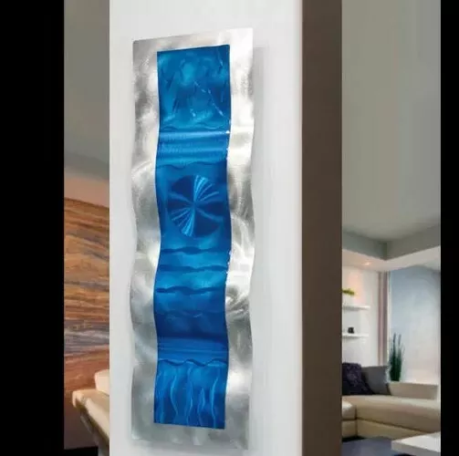 Blue/Silver 3D Metal Wall Accent Sculpture Modern Wave Decor Jon Allen