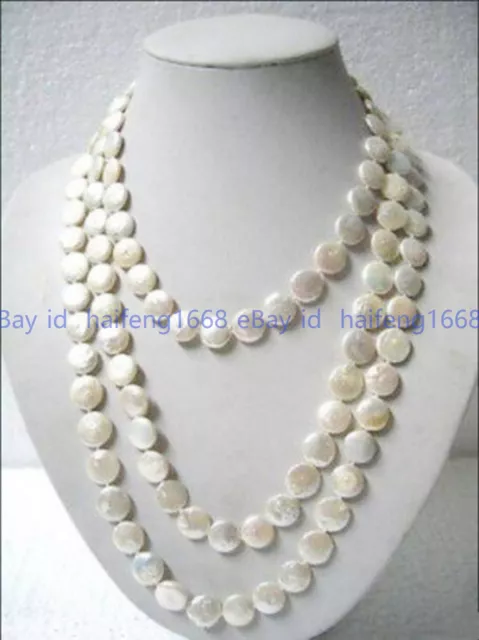 Lang 150cm Natürliche 11-12mm Weiß Süßwasser Perle Münzförmig Halskette Schmuck 2