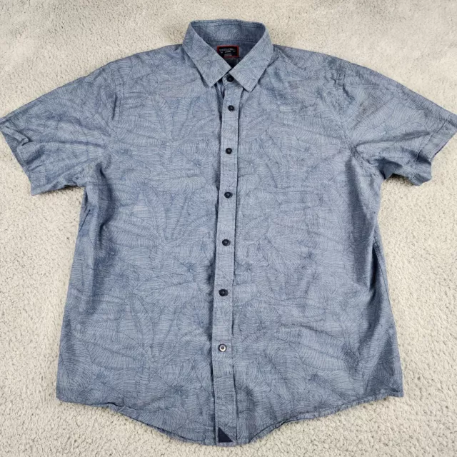 Untuckit Shirt Mens Large Blue Floral Palms Button Up Short Sleeve