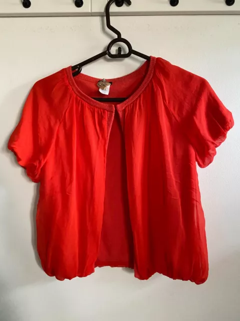 JCREW Womens Size Small Silk Puff Sleeves Top Blouse Red