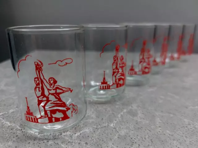 Vintage USSR Set Vodka Glasses Worker And Collective Farm Woman