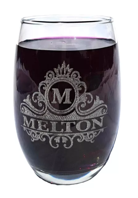 Personalized 13 OZ Stemless Wine Glass Engraved Scroll Name 3 Designs Custom