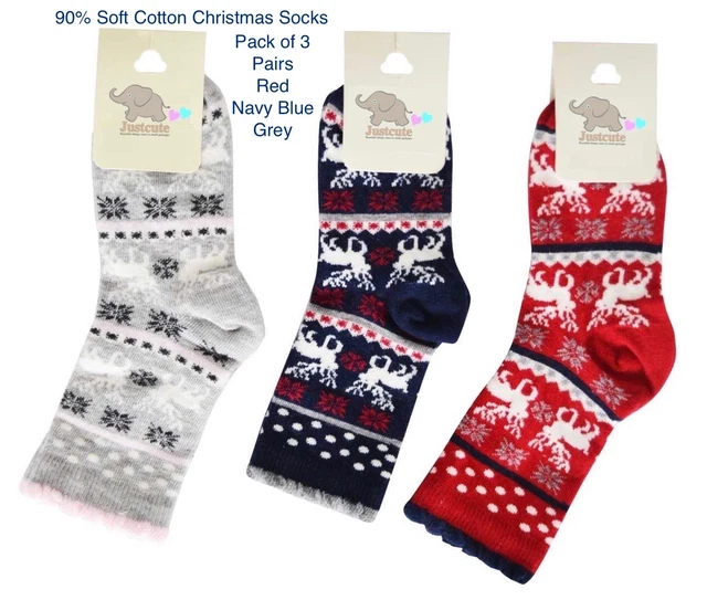 Chaussettes rennes de Noël enfants tout-petits 90 % coton doux âge 1 à 12 ans 3 paires