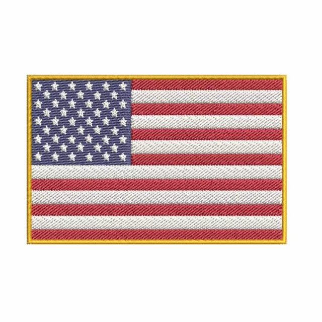 AMERICAN FLAG EMBROIDERED PATCH iron-on GOLD BORDER USA US United States QUALITY