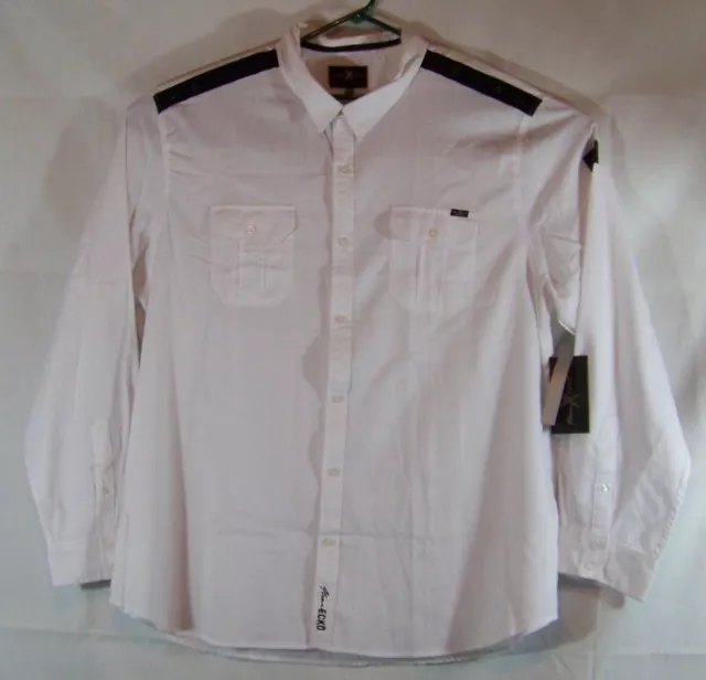 NEW Marc Ecko Cut & Sew Mens 4X Long Sleeve Button Up White Shirt  Design Top