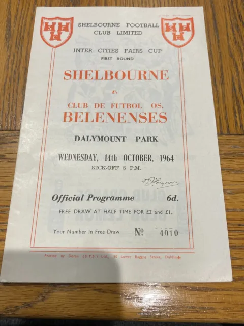 Shelbourne V Club de Futbol OS Belenenses football programme- 1964