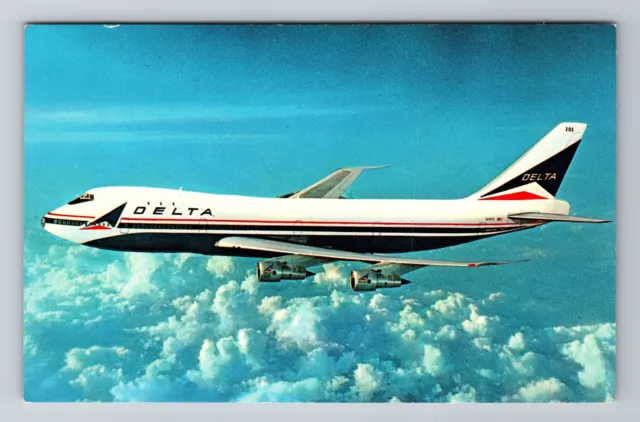 Delta Boeing 747, Plane, Transportation, Antique Vintage Souvenir Postcard