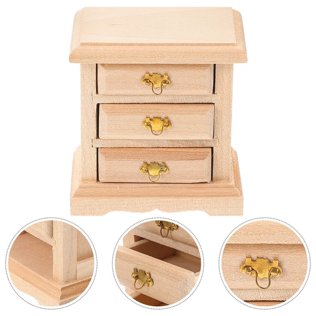 2PCS DOLLHOUSE FURNITURE Decorations Night Stand Models Wood Nightstand