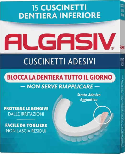 Algasiv Cuscinetti Adesivi Protesi Dentiera Inferiore 15 Pezzi