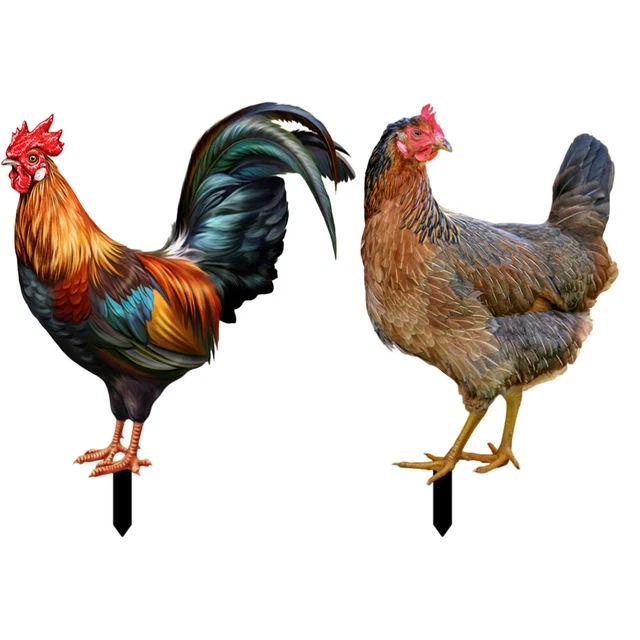 2Pcs  Lawn Hen Stake Garden Chicken Stake Sign Simulation Chicken Stake Yard