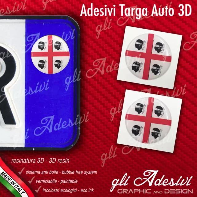 2 Adesivi Stickers bollino 3D Resinato targa Auto Moto Regione SARDEGNA Mori