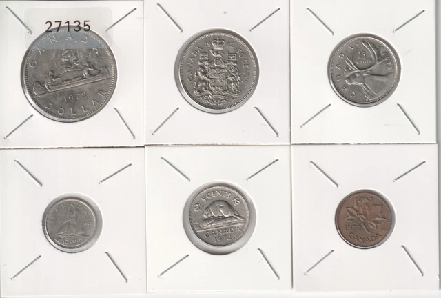 1972  Canada  1, 5, 10, 25, 50 Cents, $1 Dollar 6 Coin Set  - VF - # 27135