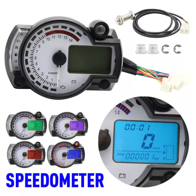 15000 RMP Motorcycle Speedometer Gauge 7 Color LCD Digit Tachometer Odometer