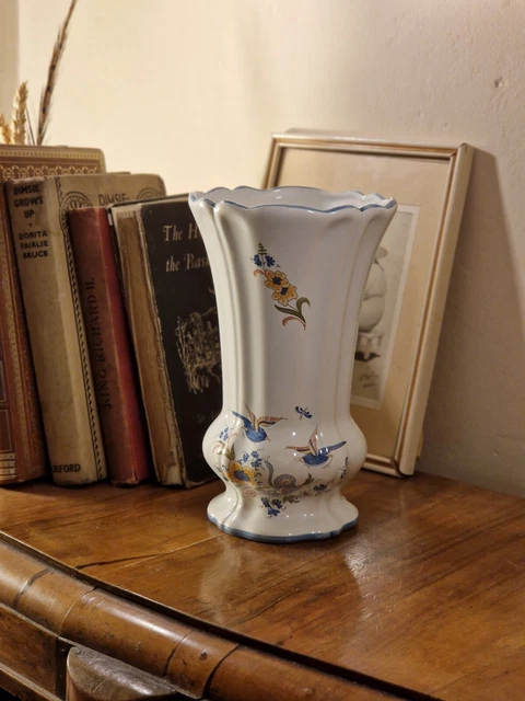Lovely Poterie a la Chapelle des Pots French Hand Painted Birds & Flowers Vase