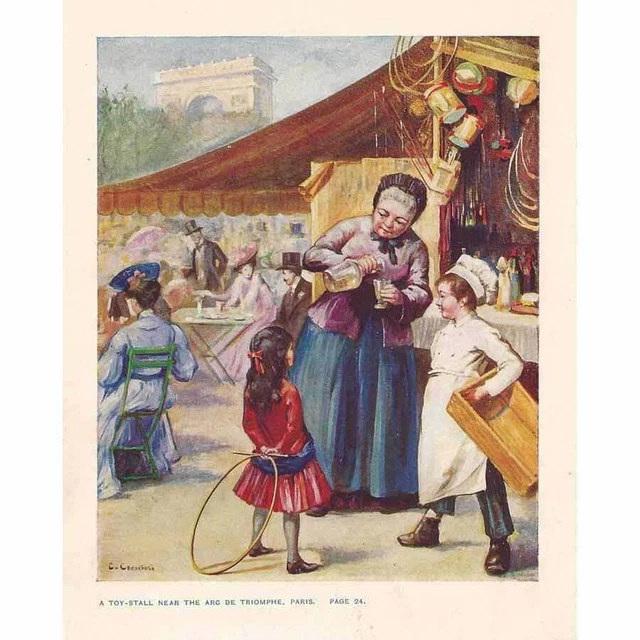 PARIS A Toy Stall near the Arc de Triomphe - Antique Print 1912