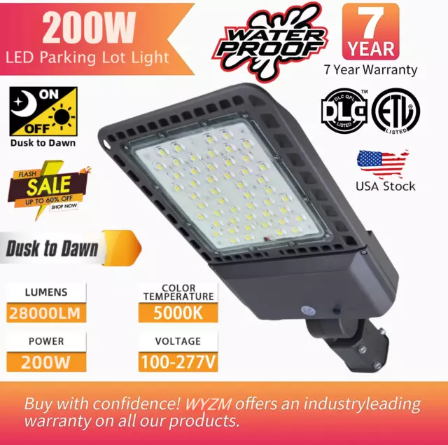 200W LED Parking Lot Commercial Street Pole Light Outdoor Shoebox Area Fixture