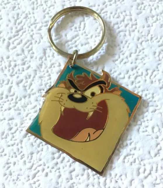 Vintage TAZ Keychain TASMANIAN DEVIL Key Fob Ring Metal/Enamel LOONEY TUNES 1992