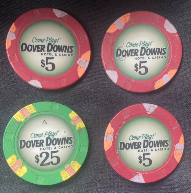 Lot Of (4) Poker Chips (3x $5, 1x $25) from the Dover Downs Casino Dove Delaware