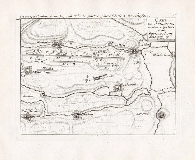Osthofen Westhofen Bermersheim Rin Mörstadt Grabado Mapa Le Rouge 1741