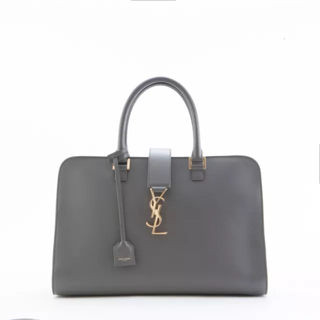 Saint Laurent Monogramme Cabas Medium Leather Tote, Grey