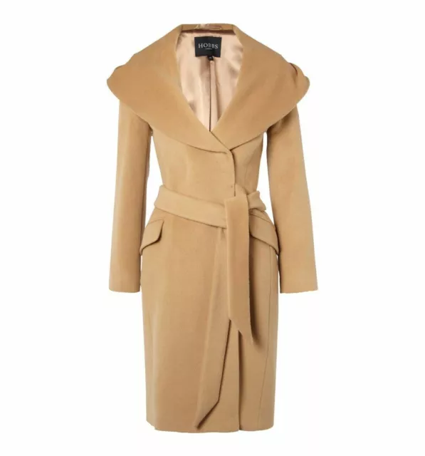 HOBBS WOMEN'S VALENCE 65% Angora 35% Wool Camel Belted Coat UK 10 RRP:£ ...