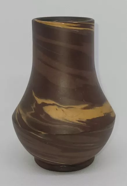 1920s Niloak Pottery Mission Ware Layering Color Swirls Baluster Vase 4.25" USA 2