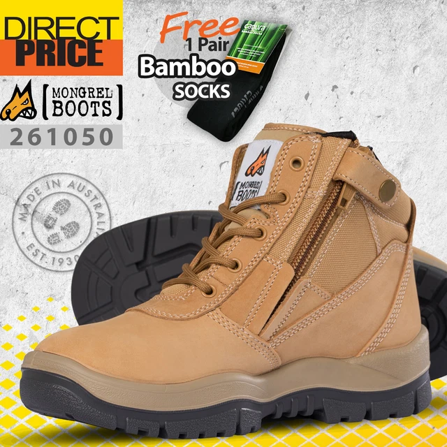 Mongrel Work Boots 261050 Steel Toe Safety Zip Sider Lace Up Ankle Wheat Working