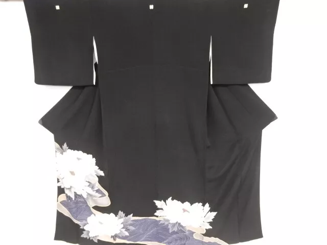 80761# Japanese Kimono / Antique Tomesode / Embroidery / Kiku