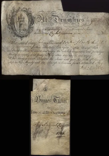 1780 DUMFRIES Burgess Certificate Vellum to JOHN STEWART of BALLACHULISH, Argyll