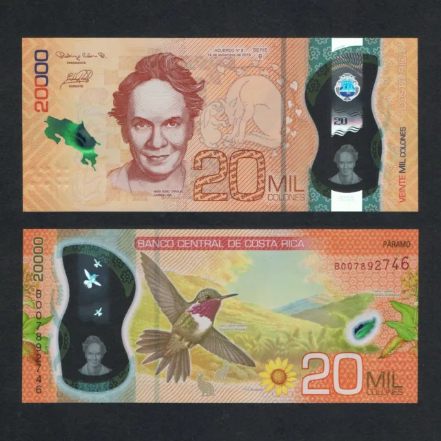 2018/2020 COSTA RICA 20,000 20000 COLONES POLYMER P-284a UNC+ + +ISABEL CARVAJAL