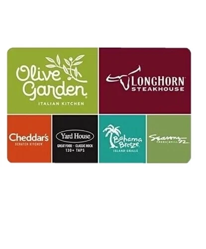 $30 Darden gift card+Free Appetizer Yardhouse Longhorn OliveGarden Bahama Sesn52