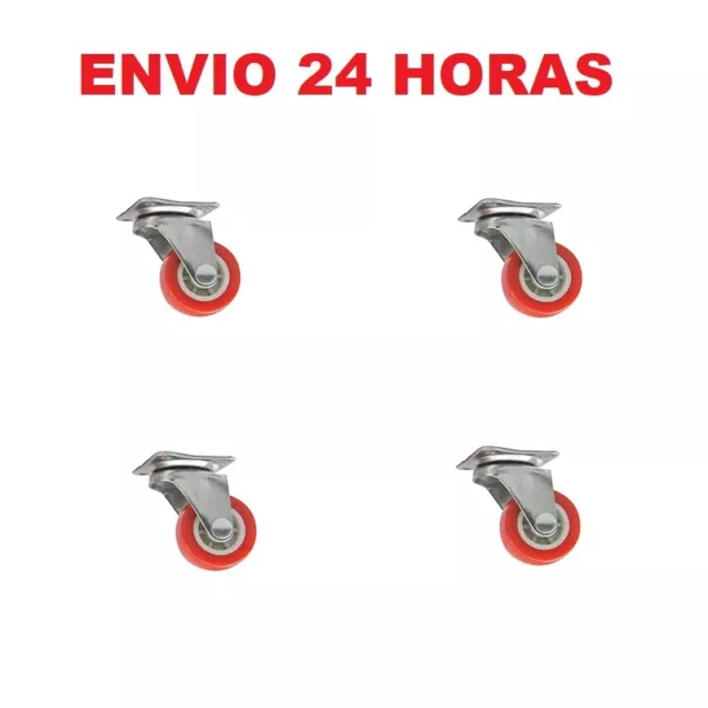 4 Ruedas giratorias rojas 31,25 mm con placa de hierro para muebles ENV 24 H 15